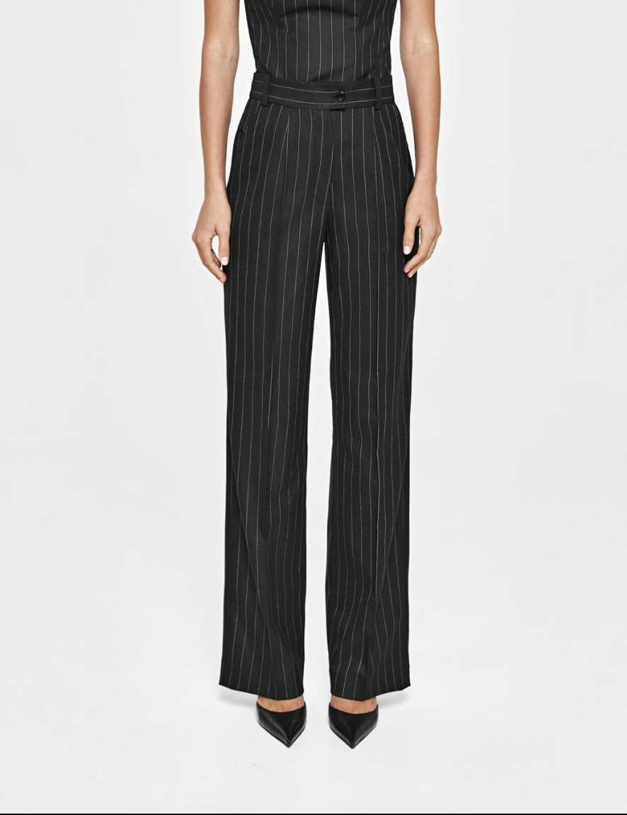 Loose fit pants with pins made of wool in a "stripe" print