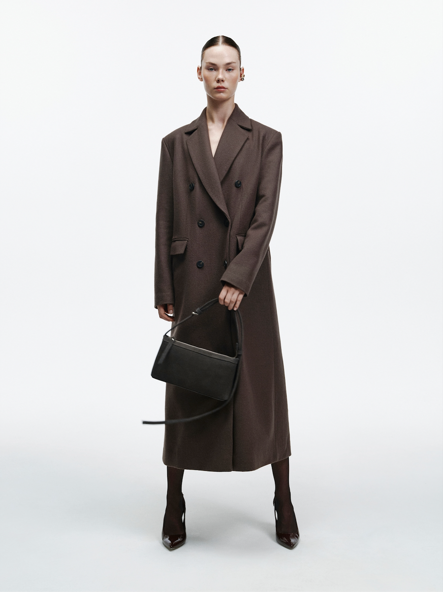 Double-breasted maxi coat with cashmere