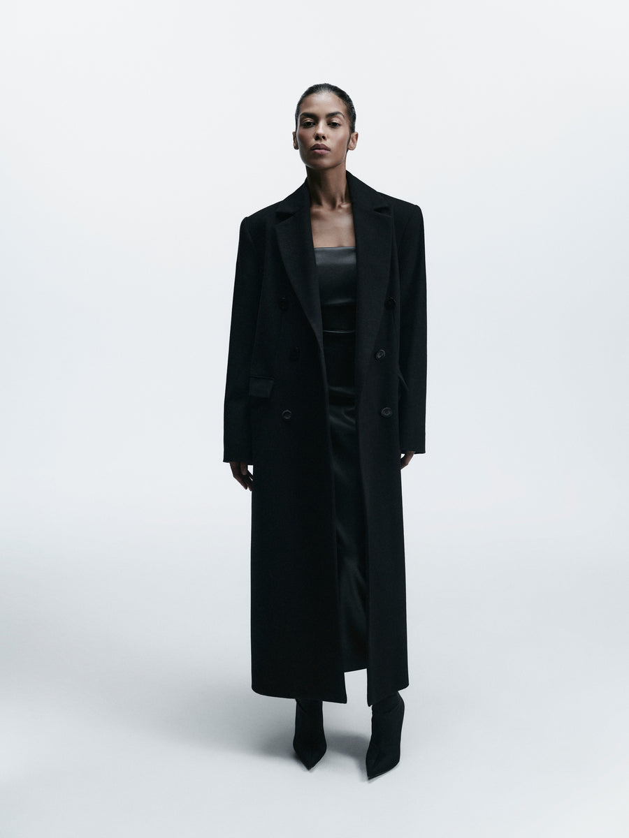 Double-breasted maxi coat with cashmere