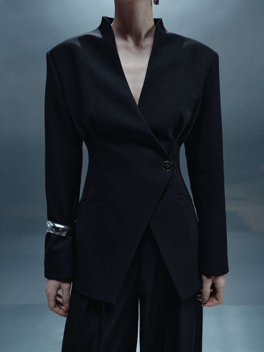 Black asymmetric cut jacket