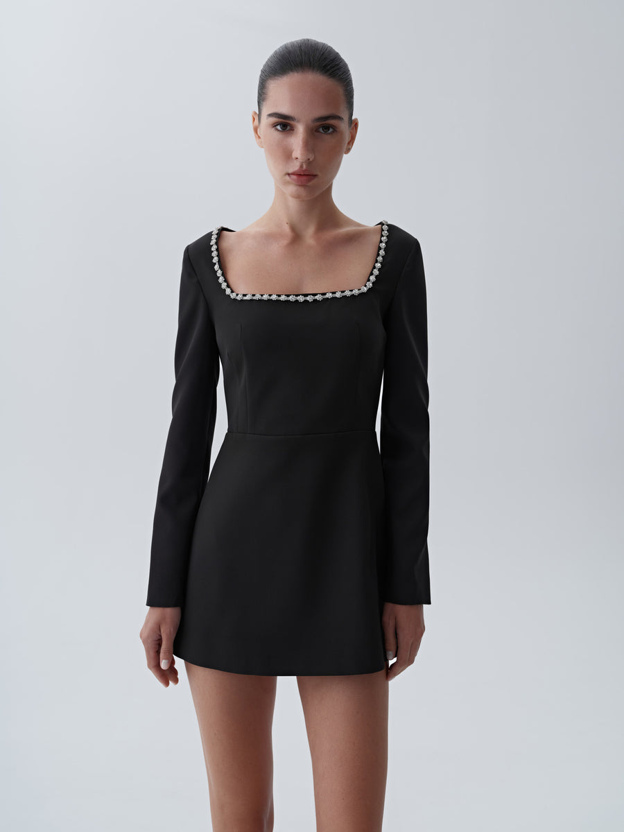 Square-neck dress with rhinestones