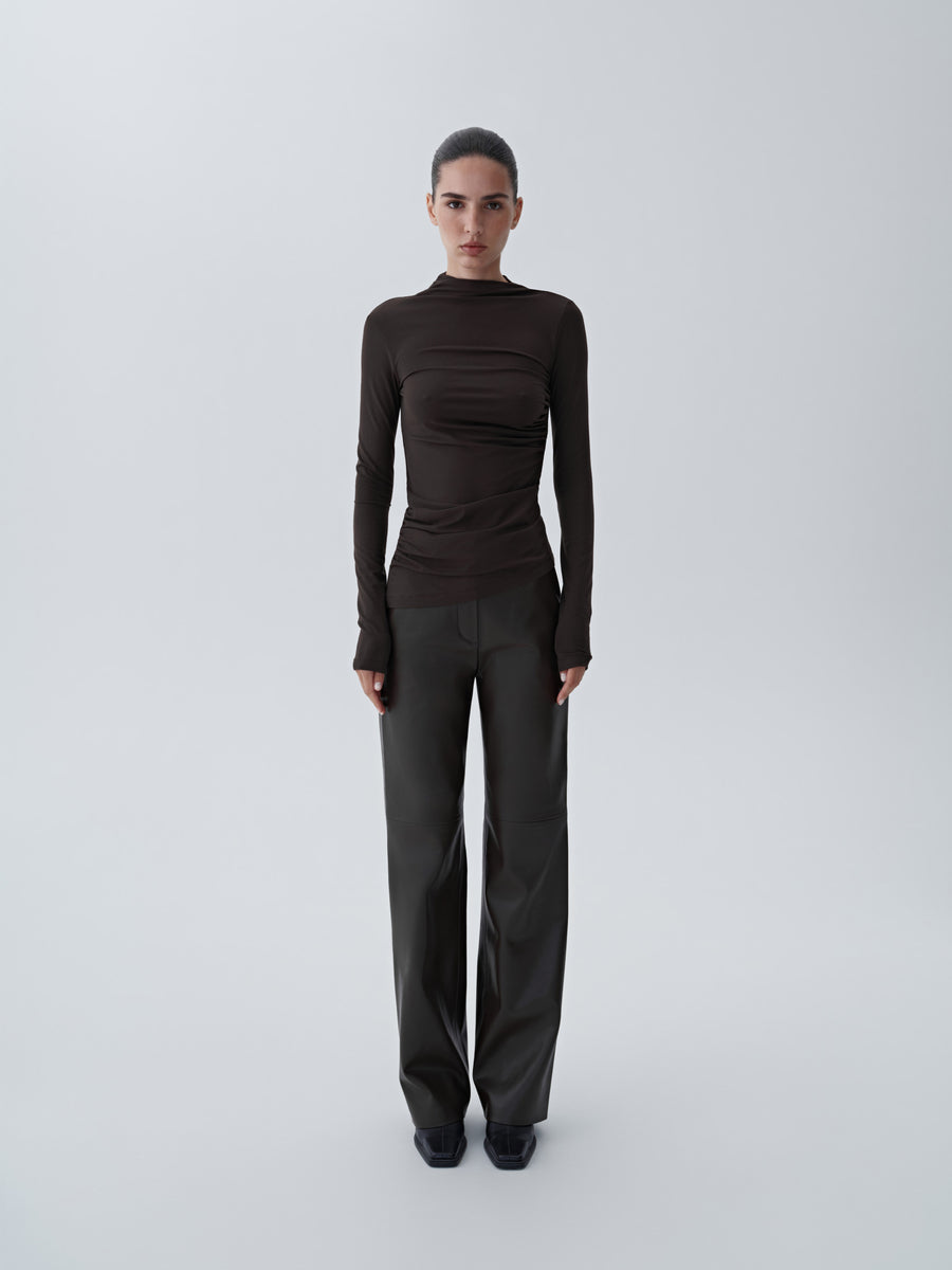 Eco-leather high-waisted "Straight" trousers