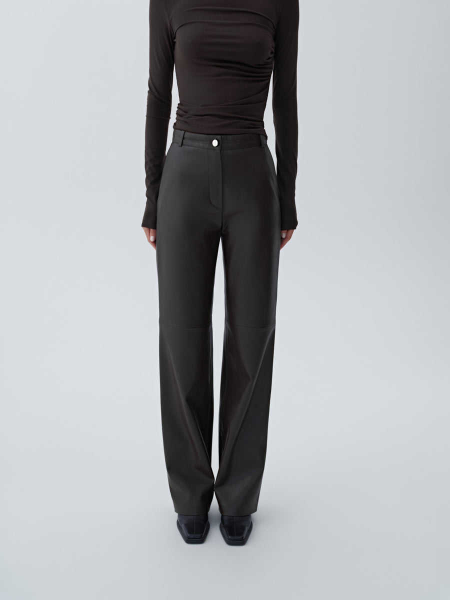 Eco-leather high-waisted "Straight" trousers