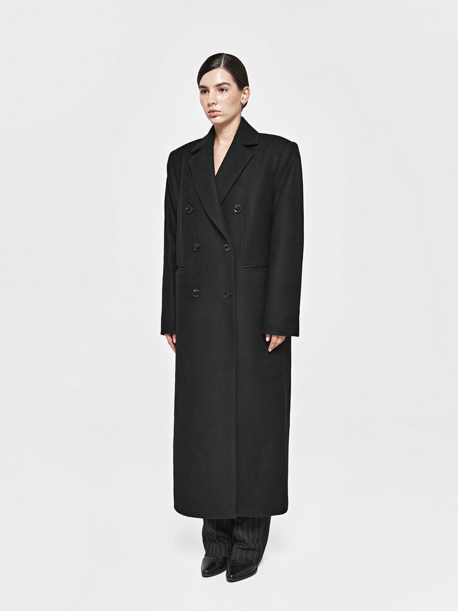Двобортне кашемірове пальто в довжині максі чорного кольору
