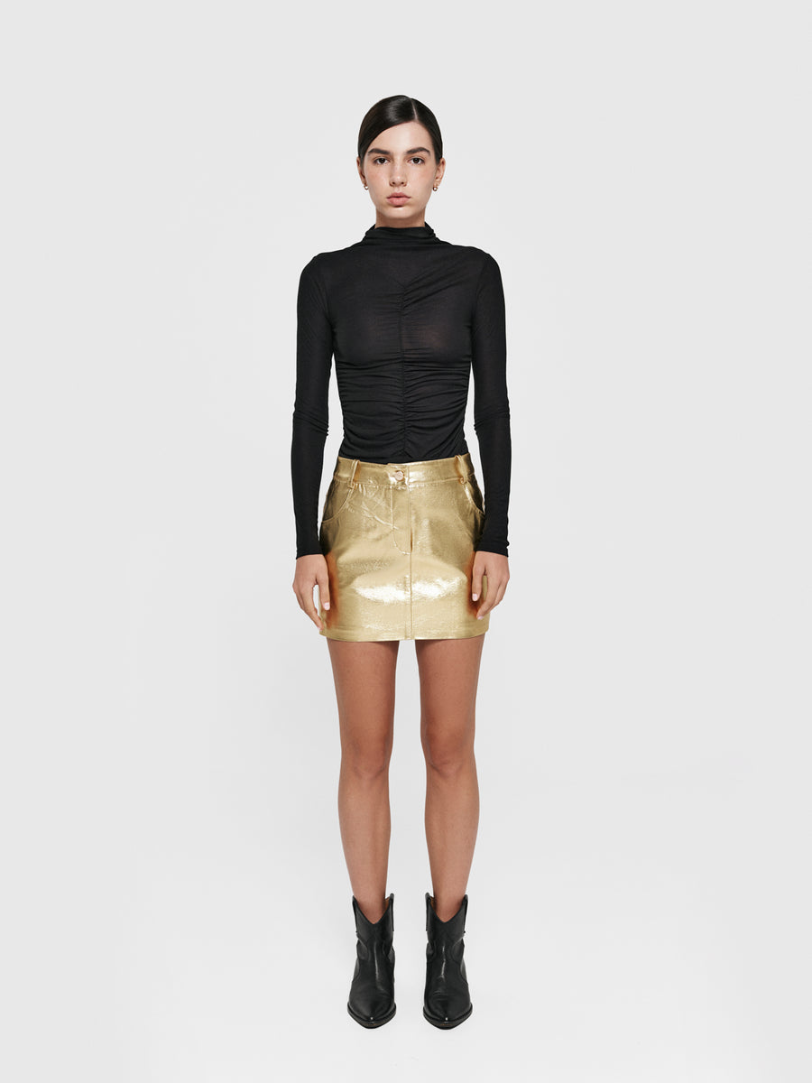 Golden eco-leather mini skirt