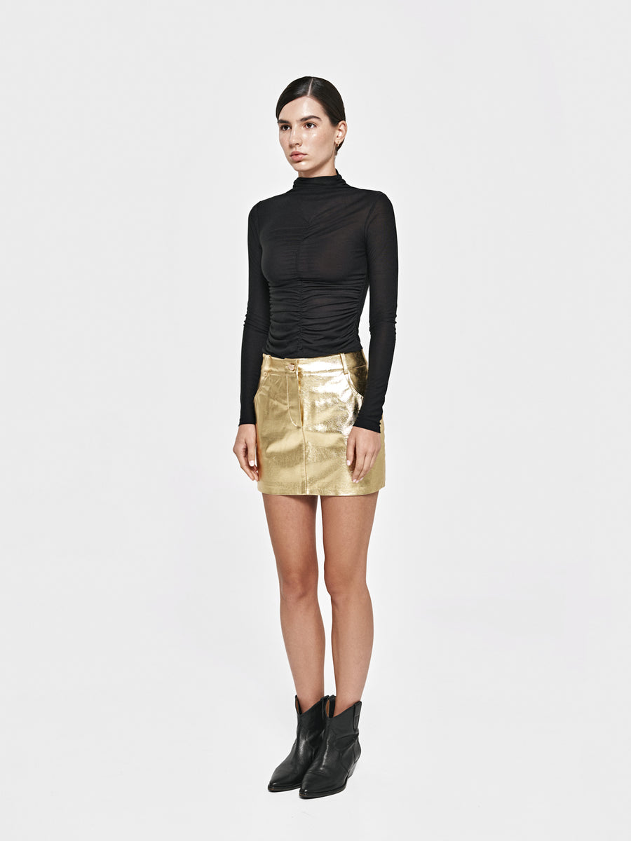 Golden eco-leather mini skirt