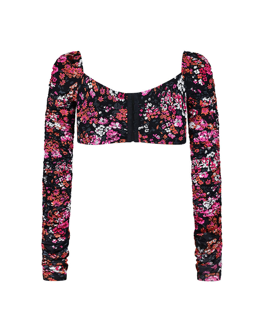 Long-sleeves crop top with floral print